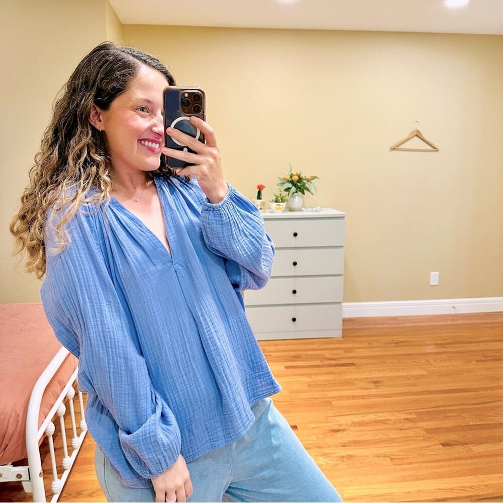 NWT Tuckernuck Xirena Blue Purple Cotton Gauze Long Sleeve Top Medium